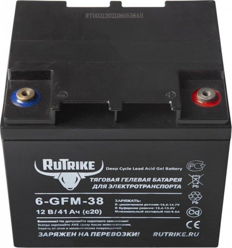 Аккумулятор RUTRIKE 12V 41A/H C20 тяговый 6-GFM-38 023279 - изображение 2