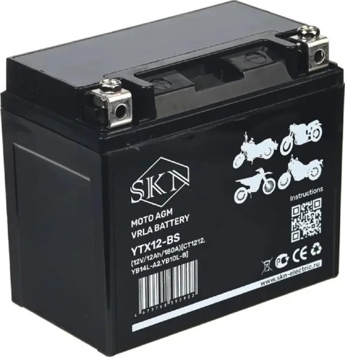 Аккумулятор SKN YTX12-BS (12V/12Ah/180A) для мототехники 025272