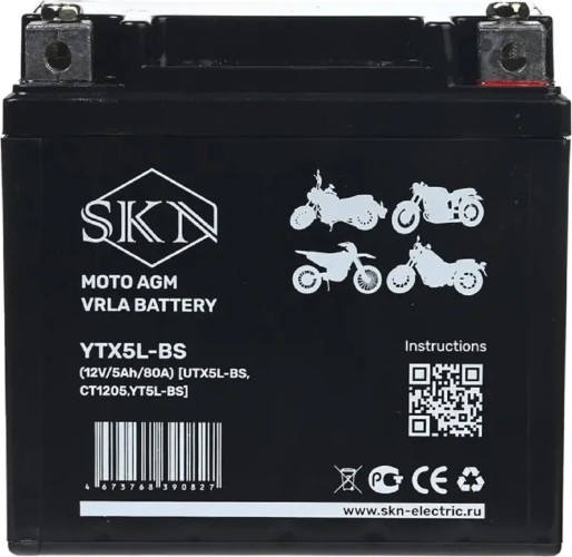 Аккумулятор SKN YTX5L-BS (12V/5Ah/80A) для мототехники 025280