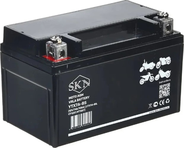 Аккумулятор SKN YTX7A-BS (12V/7Ah/105A) для мототехники 025281 - изображение 3