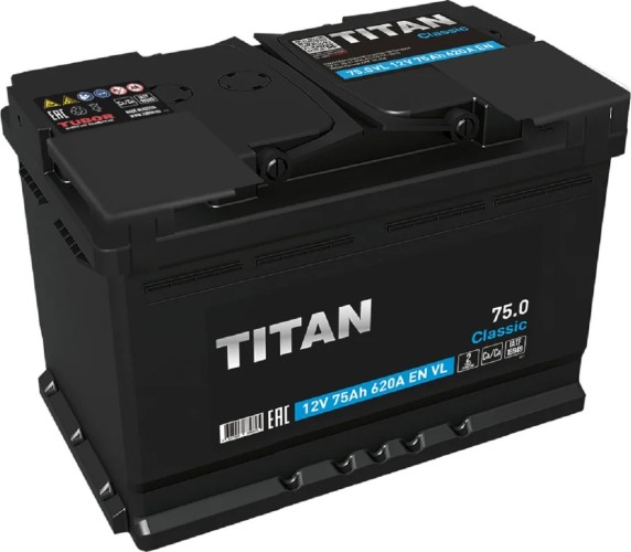 Аккумулятор Titan Classic 6СТ-75.0 VL 620А 4607008889895
