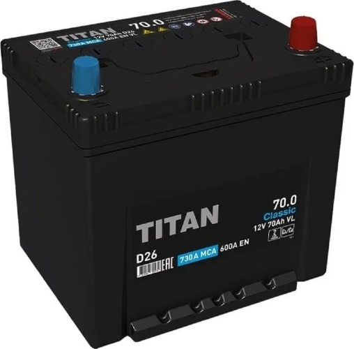 Аккумулятор Titan Classic D26 6СТ-70.0 VL 600А 4610082700239