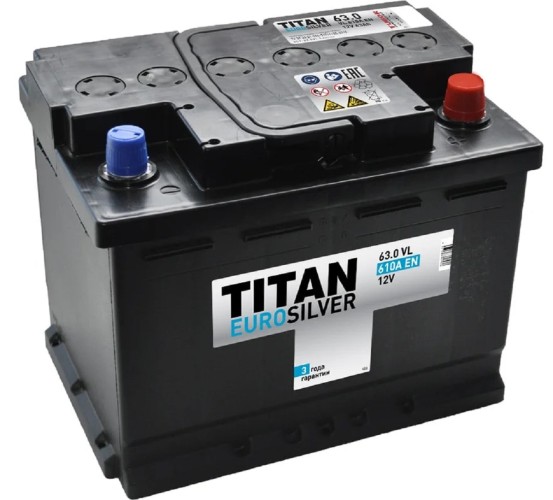 Аккумулятор Titan EUROSILVER 63.0 VL kamina 610А 4607008887624