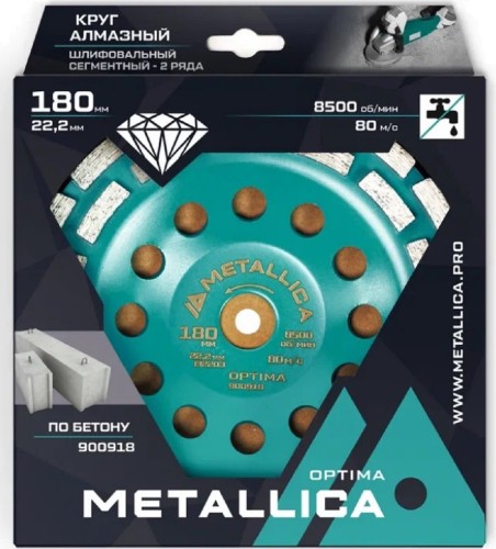 Алмазная чашка METALLICA Optima 180x22,2 мм сегментная 2 ряда по бетону 900918 - изображение 2