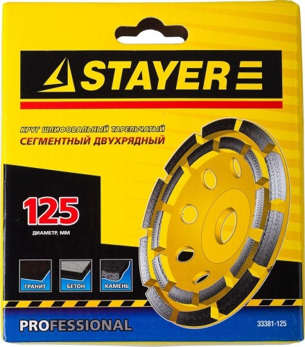Алмазная чашка  STAYER PROFESSIONAL сегментная двухрядная, высота 22,2мм, 125мм 33381-125 - изображение 5