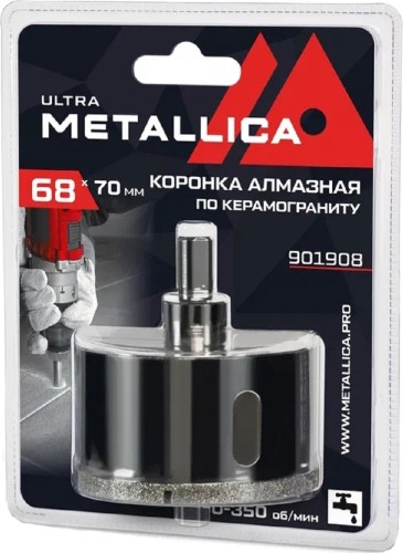 Алмазная коронка для мокрого сверления METALLICA Ultra 68х70 мм #46 по керамограниту, плитке 901908