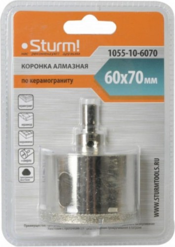 Алмазная коронка для мокрого сверления Sturm 1055-10-6070 по керамограниту 60х70 мм, хвост. с проточками - изображение 5