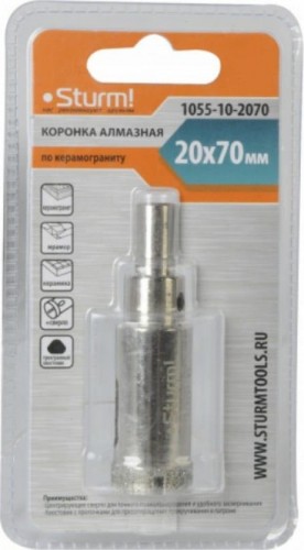 Алмазная коронка для мокрого сверления Sturm 1055-10-2070 по керамограниту 20х70 мм, хвост. с проточками - изображение 5