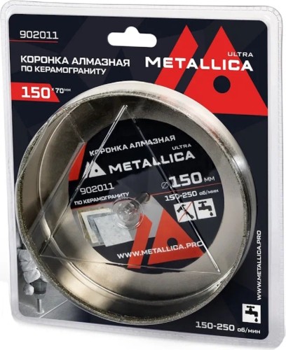 Алмазная коронка для мокрого сверления METALLICA Ultra 150х70 мм #46 по керамограниту, плитке 902011