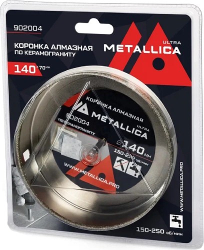 Алмазная коронка для мокрого сверления METALLICA Ultra 140х70 мм #46 по керамограниту, плитке 902004
