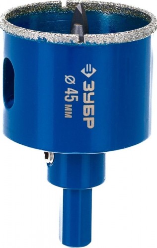 Алмазная коронка для мокрого сверления ЗУБР ПРОФЕССИОНАЛ по кафелю и стеклу, d=45 мм, зерно р 60, в сборе с 29850-45