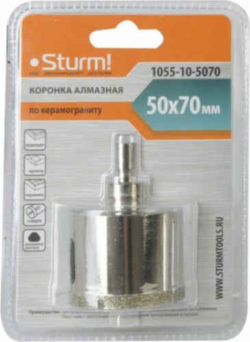 Алмазная коронка для мокрого сверления Sturm 1055-10-5070 по керамограниту 50х70 мм, хвост. с проточками - изображение 5