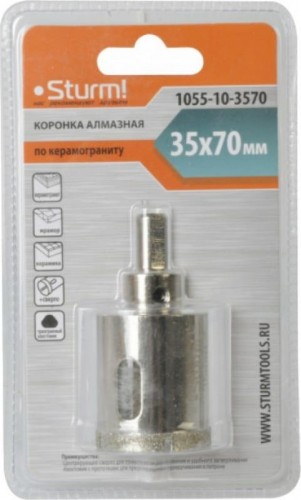 Алмазная коронка для мокрого сверления Sturm 1055-10-3570 по керамограниту 35х70 мм, хвост. с проточками - изображение 5