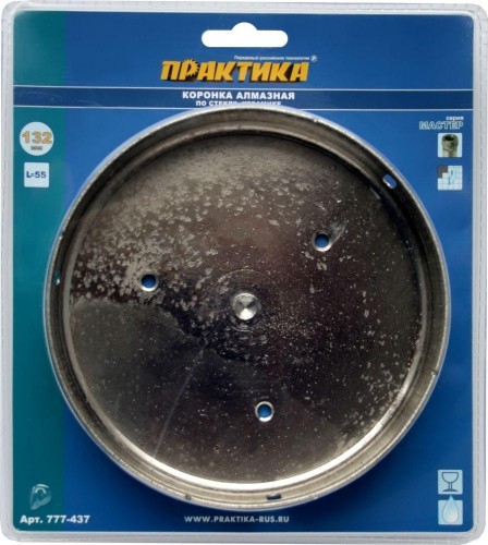 Алмазная коронка для мокрого сверления ПРАКТИКА "Мастер" 132 мм по стеклу и керамике 777-437