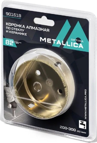Алмазная коронка для мокрого сверления METALLICA Optima 82x55 мм #80 по стеклу, плитке 901618