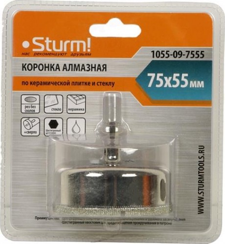 Алмазная коронка для мокрого сверления Sturm 1055-09-7555 по керамике и стеклу - изображение 4