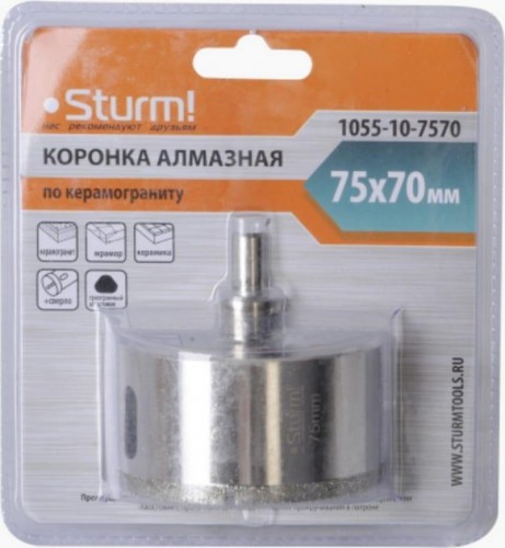 Алмазная коронка для мокрого сверления Sturm 1055-10-7570 по керамограниту 75х70 мм, хвост. с проточками - изображение 5