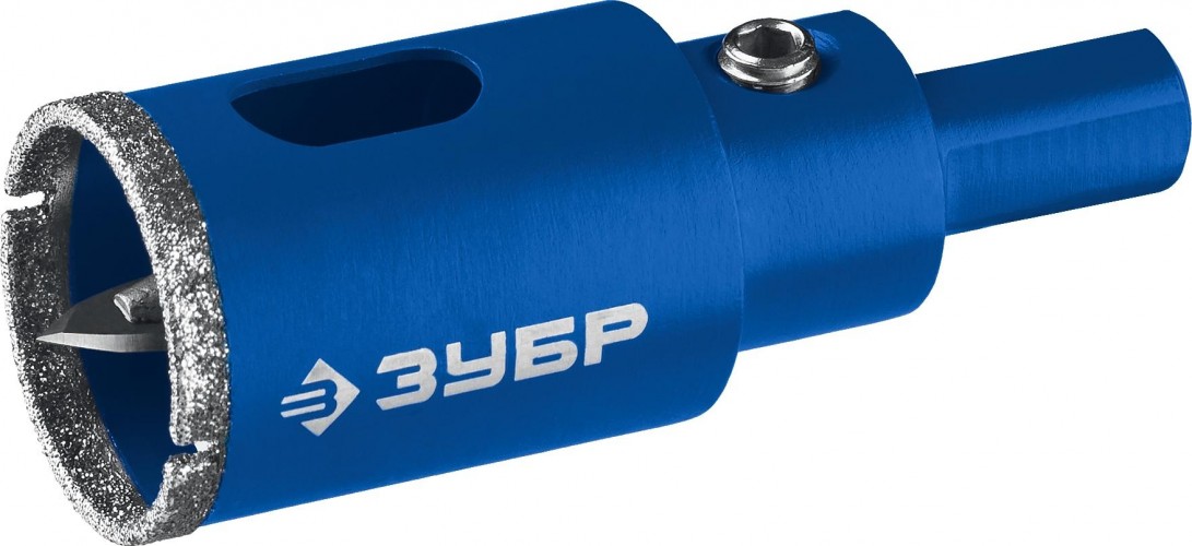 Алмазная коронка для мокрого сверления ЗУБР ПРОФЕССИОНАЛ по кафелю и стеклу, d=24 мм, зерно р 60, в сборе с 29850-24