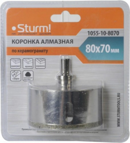 Алмазная коронка для мокрого сверления Sturm 1055-10-8070 по керамограниту 80х70 мм, хвост. с проточками - изображение 5