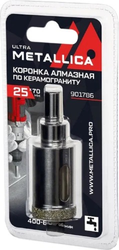 Алмазная коронка для мокрого сверления METALLICA Ultra 25х70 мм #46 по керамограниту, плитке 901786