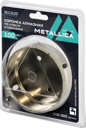 Алмазная коронка для мокрого сверления METALLICA Optima 100x55 мм #80 по стеклу, плитке 901632