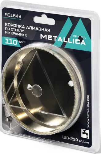 Алмазная коронка для мокрого сверления METALLICA Optima 110x55 мм #80 по стеклу, плитке 901649