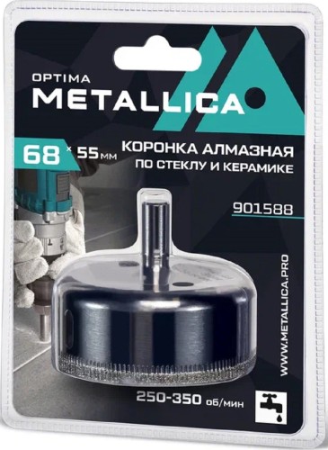 Алмазная коронка для мокрого сверления METALLICA Optima 68x55 мм #80 по стеклу, плитке 901588