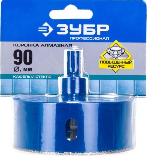 Алмазная коронка для мокрого сверления ЗУБР ПРОФЕССИОНАЛ по кафелю и стеклу, d=90 мм, зерно р 60, в сборе с 29850-90 - изображение 4