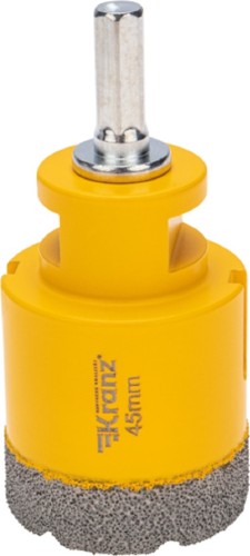 Алмазная коронка для сухого сверления Kranz KR-92-1020 по керамограниту и железобетону М14, 45мм