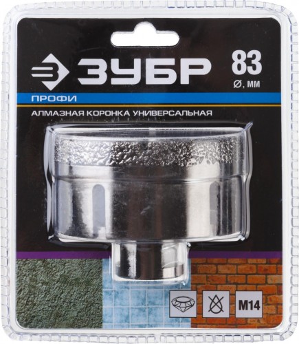 Алмазная коронка для сухого сверления ЗУБР d=83 х 35, M14 Профессионал 29865-83 - изображение 2