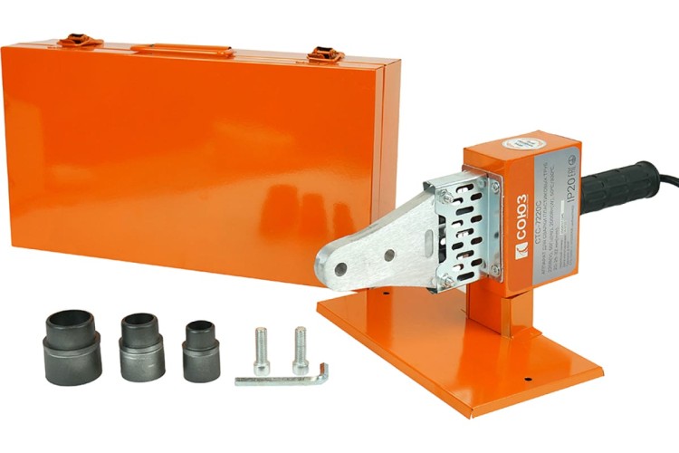 Аппарат для сварки полипропиленовых труб СОЮЗ СТС-7220С с насадки 3шт., кейс