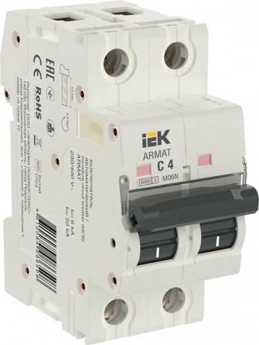 Автоматический выключатель IEK M06N ARMAT модульный 2п c 4А AR-M06N-2-C004