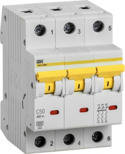 Автоматический выключатель IEK ВА47-60M модульный 3п c 50А 6кА MVA31-3-050-C