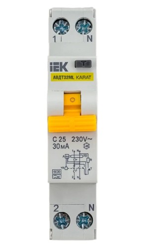 Автоматический выключатель IEK KARAT дифференциального тока C 25A 30мA АВДТ32ML MVD12-1-025-C-030