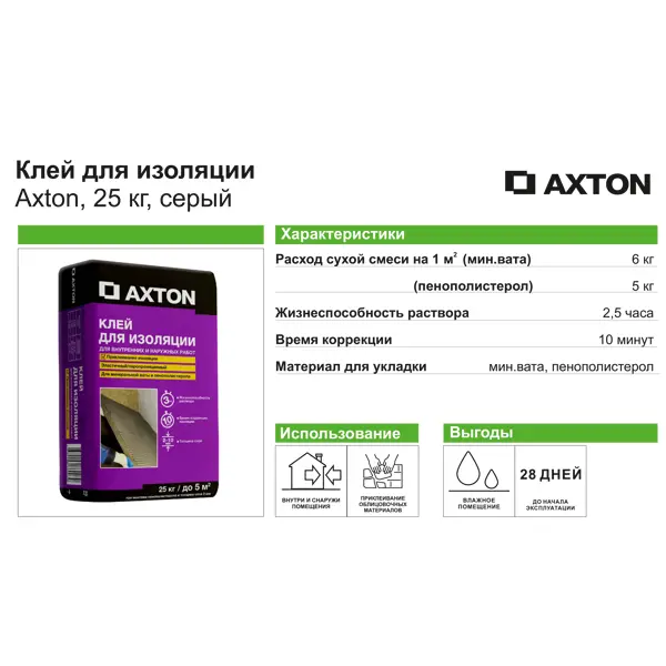 Клей для теплоизоляции Axton 25 кг - изображение 3