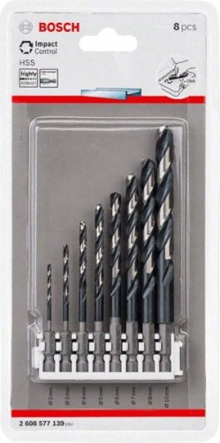 Бита для заворачивания BOSCH Кассета 8шт Impact Control HEX 2, 3, 4, 5, 6, 7, 8 сверло по металлу 10 мм 2608577139