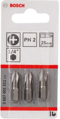 Бита для заворачивания BOSCH Extra Hard 25 мм PH2 3шт 2607001511 - изображение 2