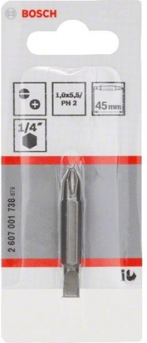 Бита для заворачивания BOSCH Extra Hard двусторонняя 45 мм S1.0x5.5 / PH2 2607001738 - изображение 2
