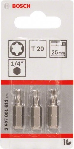 Бита для заворачивания BOSCH Extra Hard 25 мм T20 3шт 2607001611 - изображение 2