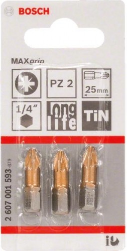 Бита для заворачивания BOSCH Max Grip 25 мм PZ2 3шт 2607001593 - изображение 2
