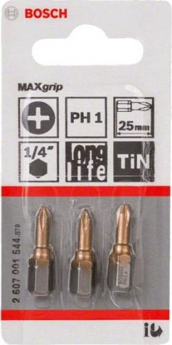Бита для заворачивания BOSCH Max Grip 25 мм PH1 3шт 2607001544 - изображение 2