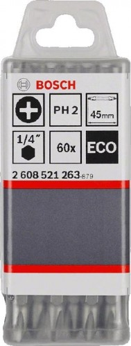Бита для заворачивания BOSCH двусторонняя PH2/PH2 45ММ ECO 60шт 2608521263