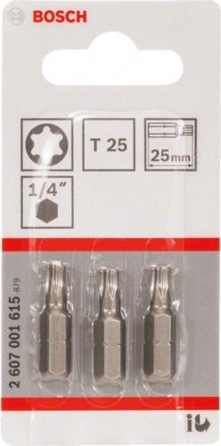Бита для заворачивания BOSCH Extra Hard 25 мм T25 3шт 2607001615 - изображение 2