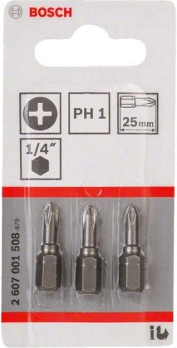 Бита для заворачивания BOSCH Extra Hard 25 мм PH1 3шт 2607001508 - изображение 2