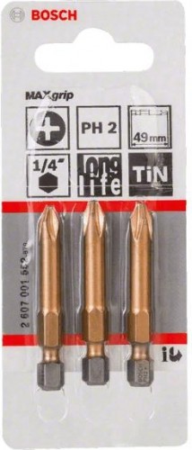 Бита для заворачивания BOSCH Max Grip 49 мм PH2 3шт 2607001552 - изображение 2
