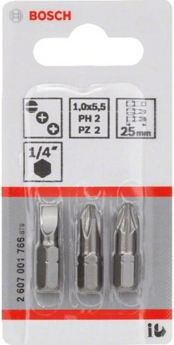 Бита для заворачивания BOSCH Extra Hard 25 мм S1.0х5.5/PH2/PZ2 3шт 2607001766 - изображение 2