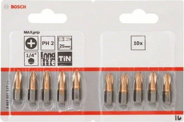 Бита для заворачивания BOSCH РH2х25 мм TIN (уп.10шт) 2607001547 - изображение 2