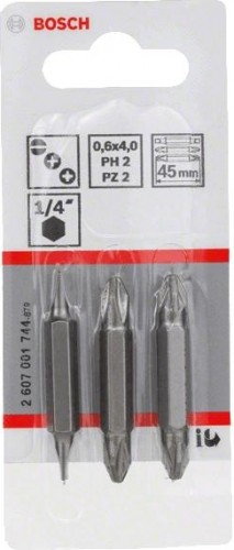 Бита для заворачивания BOSCH Extra Hard двусторонняя 45 мм PH2PZ2/S0.6x4.0 3шт 2607001744 - изображение 2