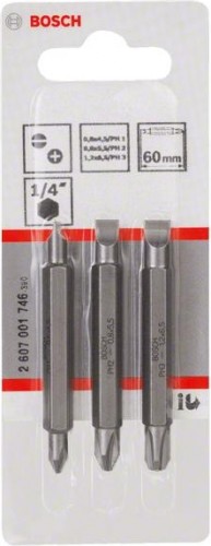 Бита для заворачивания BOSCH Extra Hard двусторонняя 60 мм S/PH 3шт 2607001746 - изображение 2