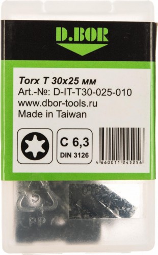 Бита для заворачивания D.BOR IMPACT Torsion TORX 30, 25 мм (арт. d-it-t30-025-010) (10 шт.) D03-DITT30025010 - изображение 3